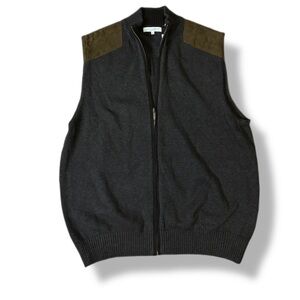 NWT Alex Cannon Gray Full-Zip Vest, 100% Cotton w/ Faux Suede Shoulder Pads